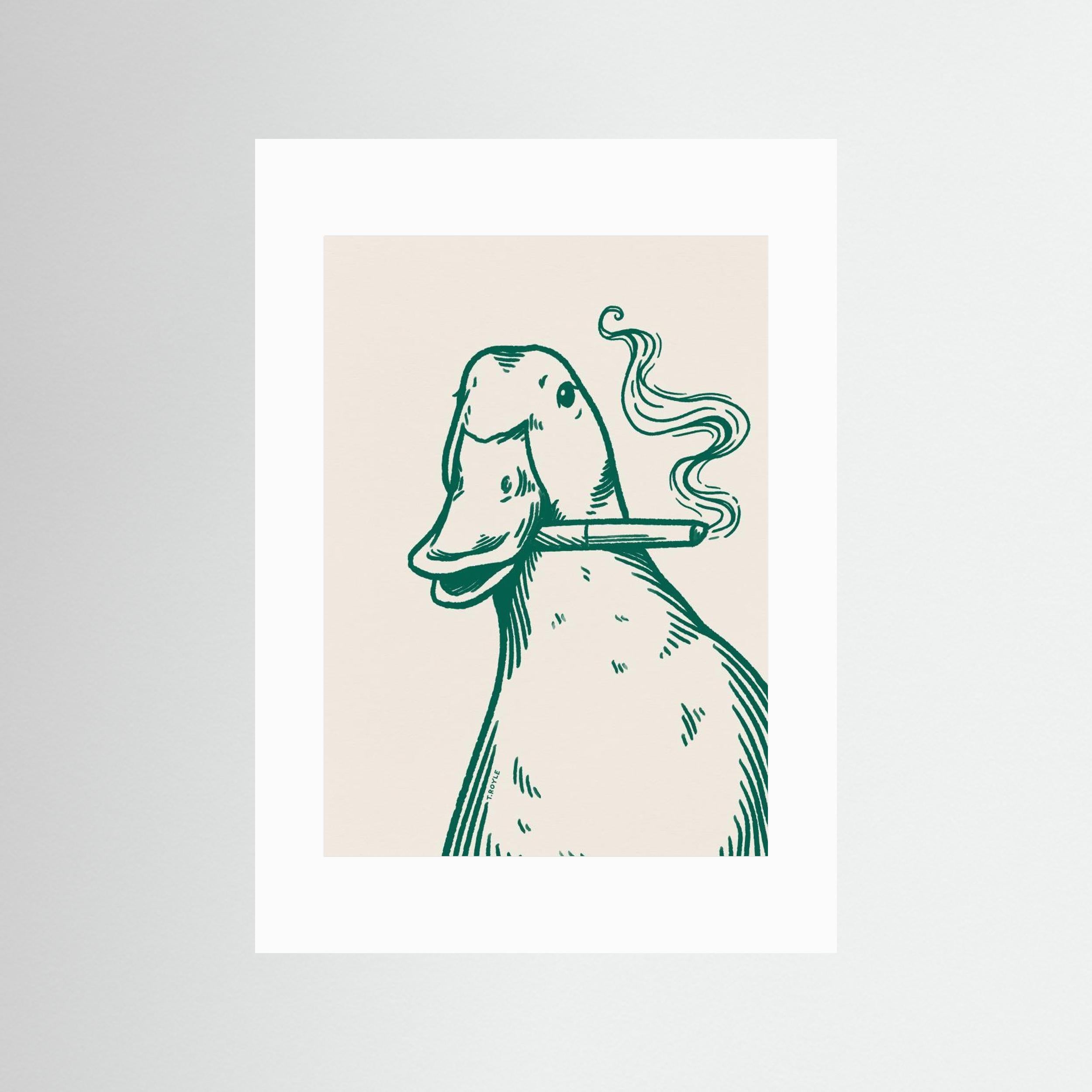 Smoking Duck in green by Tara Royle